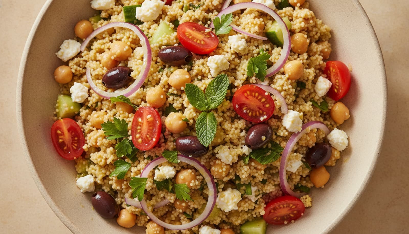 Mediterranean Couscous Salad: 20 Minutes, 14g Protein, No-Burner Lunch