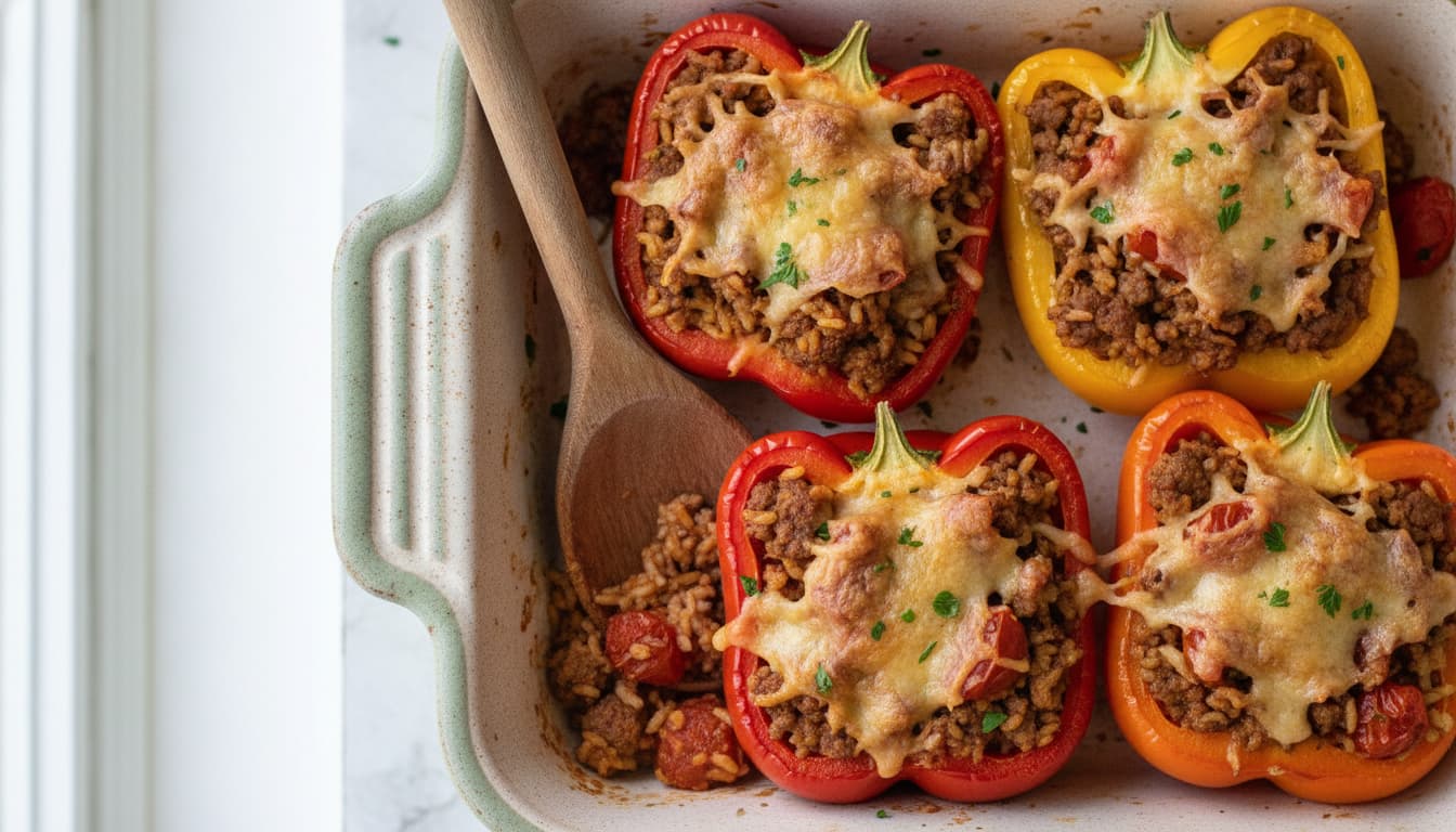 Stuffed Peppers: Ground Turkey, Brown Rice, 34g Protein, One Dish